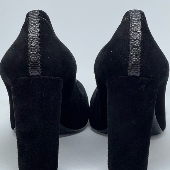 PRADA BLACK SUEDE LEATHER SILVER BUCKLE CHUNKY HEELS EU 41 AU 10 DESIGNER CHIC - Picture 7 of 16